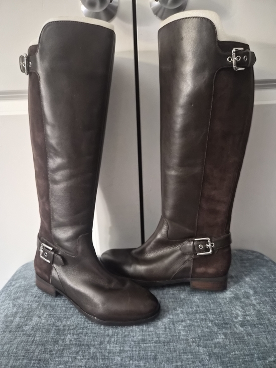 Marc Fisher Shoes - Marc Fisher Tall Leather & Suede Riding Boots in Dark Brown
